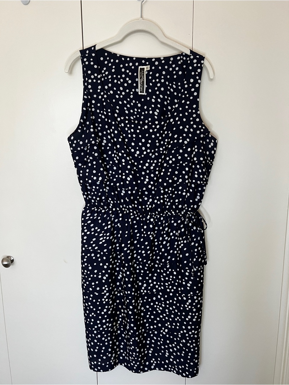 Julian Taylor Navy and White Polka Dot Midi Dress